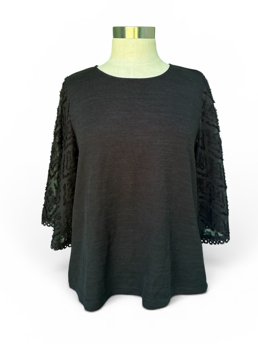 T H M L Black Lace-Sleeve Top